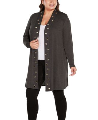 Plus Size Long Sleeve Grommet Trim Cardigan Sweater