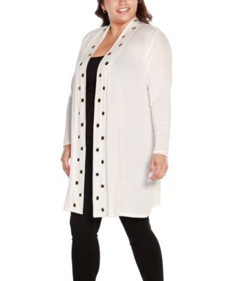 Plus Size Long Sleeve Grommet Trim Cardigan Sweater