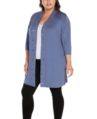 Plus Size Grommet-Trim Duster Cardigan Sweater