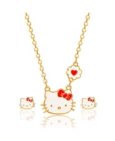 Hello Kitty Necklace and Stud Earrings Jewelry Set - 18+3
