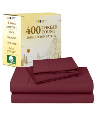 Soft Cotton 400 Thread Count  Cotton Sateen 4 Piece Sheet Set, King