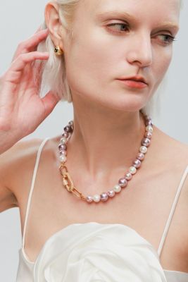 Shell Pearl Necklace with Gem-Encrusted Carabiner Lock (Large)