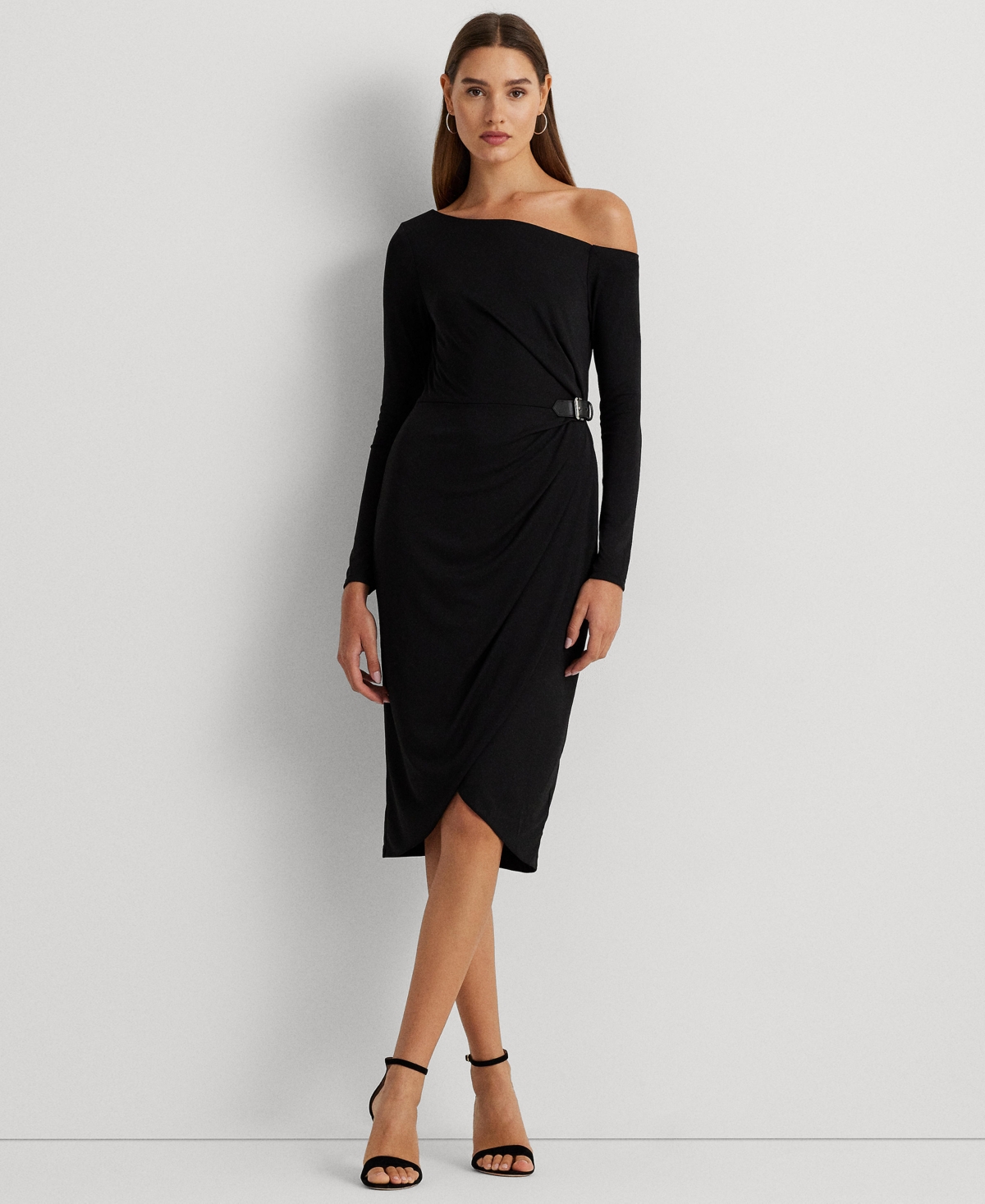 Lauren Ralph Lauren Women's Buckle-trim Jersey Off-the-shoulder Dress In Black