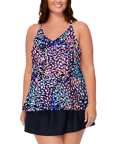 Swim Solutions Plus Size Triple-Tier Tummy-Control Fauxkini One-Piece  Swimsuit, Created for Macy's - Macy's