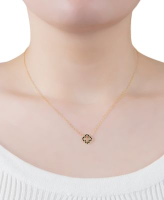 Simulated Black Spinel Openwork Clover Pendant Necklace (1/2 ct. t.w.) in 18k Gold-Plated Sterling Silver, 16" + 3" extender, Exclusively at Macy's