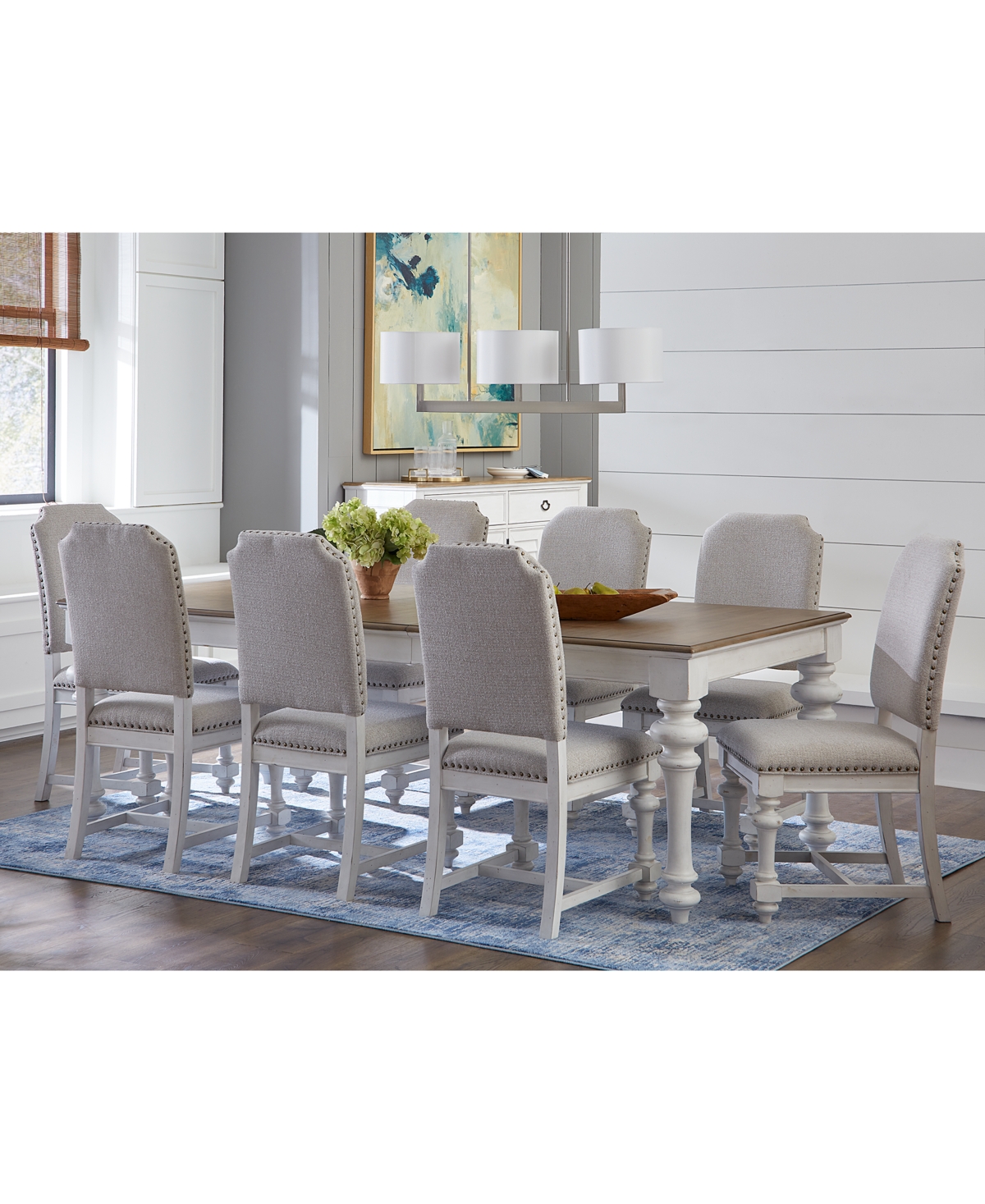 Mandeville 9pc Dining Set (Rectangular Table + 8 Upholstered Chairs) - White