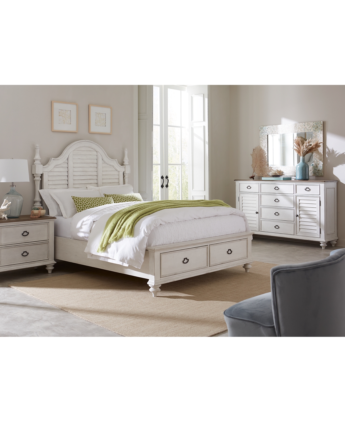 Shop Macy's Mandeville 3pc Bedroom Set (louvered California King Storage Bed + Louvered Dresser + 2-drawer Night In White