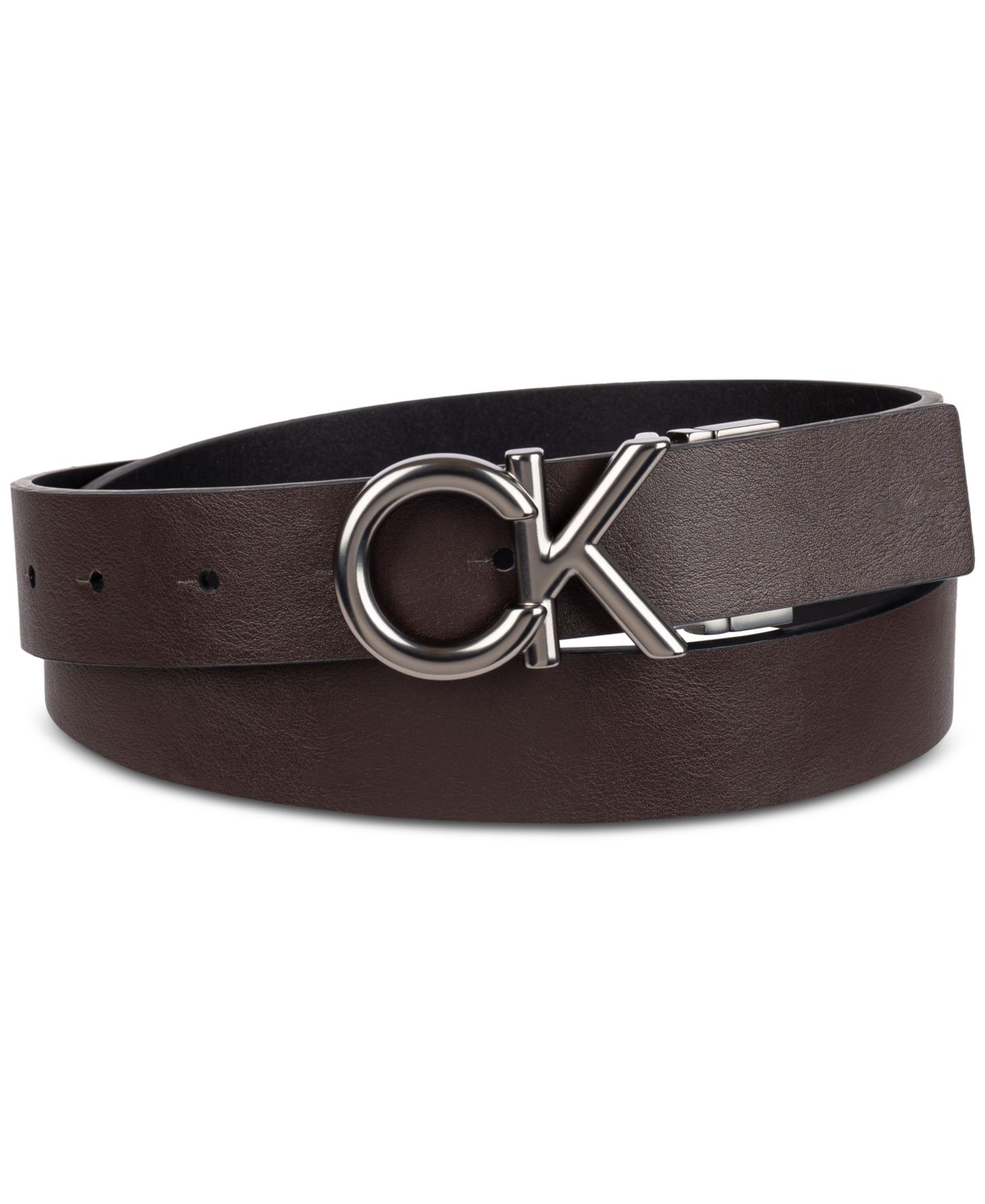 Мужской ремень Calvin Klein Monogram Buckle Reversible Leather Belt, цвет: Чёрный / Коричневый — фото 2
