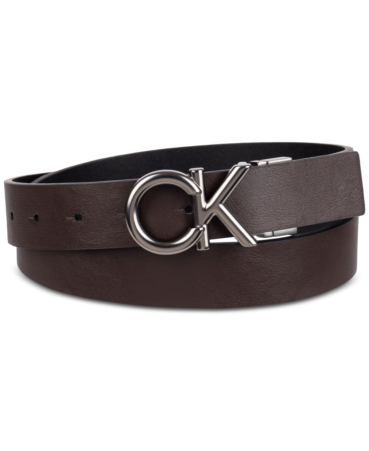 Calvin Klein Men's Monogram Buckle Reversible Leather Belt In Black,brown