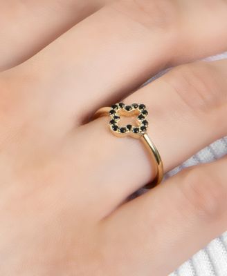 Black Spinel Open Clover Ring (1/6 ct. t.w.) in 18k Gold-Plated Sterling Silver