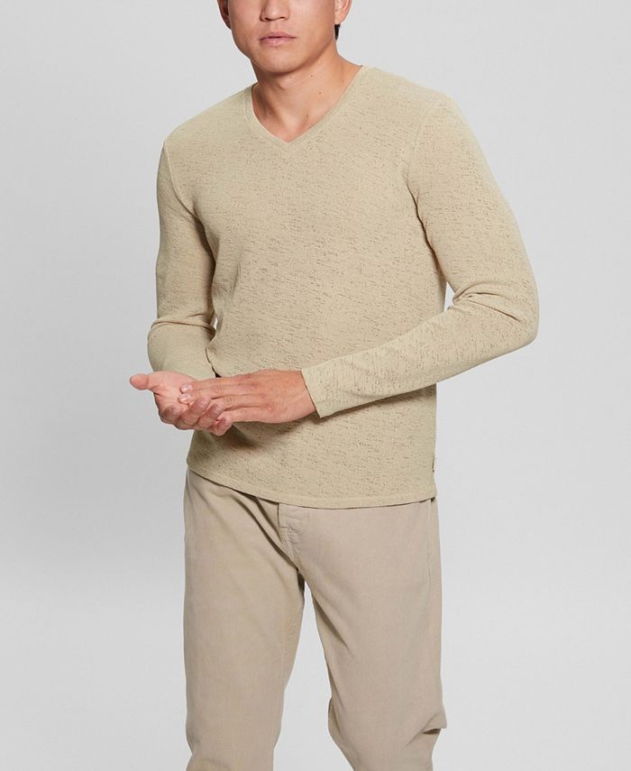 GUESS Men's Long-Sleeve Gauze V-neck Fitted T-shirt - Macy's