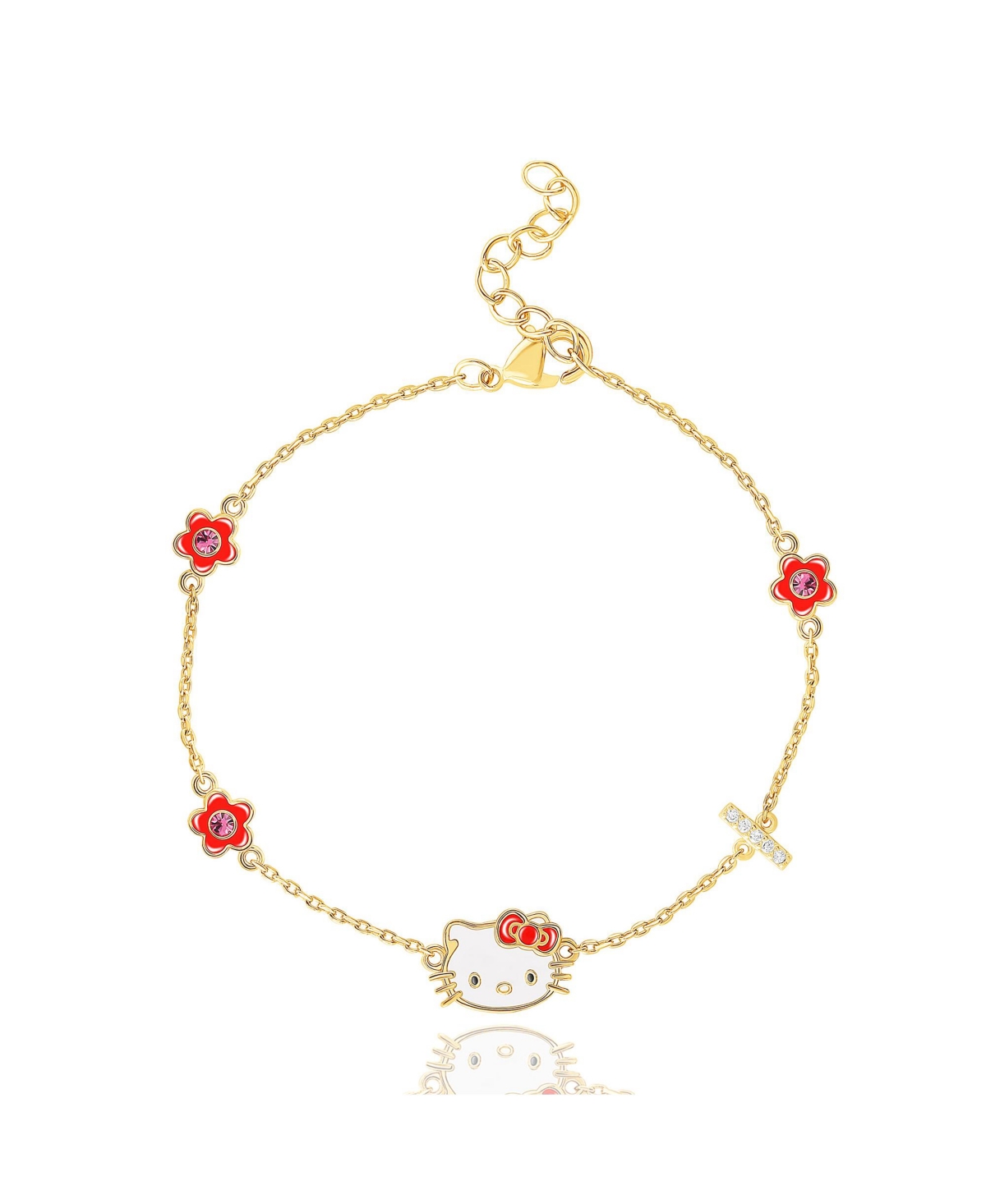 Sanrio Hello Kitty Womens Yellow Gold Plated Letter Bracelet - Cubic Zirconia Initial Bracelet - Officially Licensed