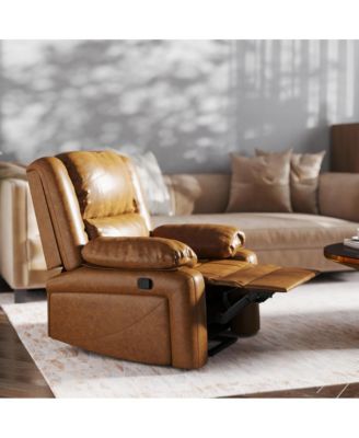 Single Piece  Upholstered Fabric or Faux Leather Bustle Back & Padded Arms Recliner Chair