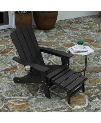 Ridley Hdpe Adirondack Chair With Cup Holder And Pull Out Ottoman, All-Weather Hdpe Indoor/Outdoor Lounge Chair