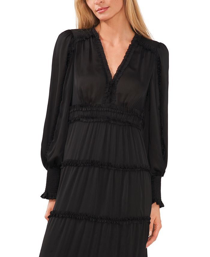 CeCe Women's Long Sleeve Plisse Ruffle Maxi Dress - Macy's