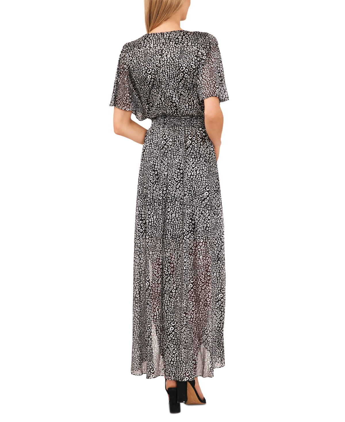 Shop Cece Women's Animal Print Smocked-waist Flutter-sleeve Maxi Dress In Rich Black