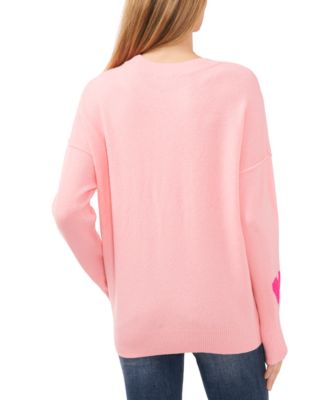 Women's Valentine's Crewneck Heart-Print Long-Sleeve Sweater