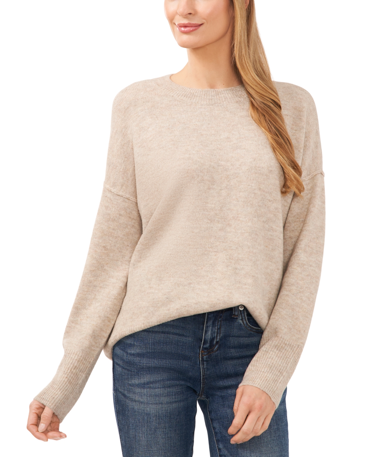 Women's Elbow Hearts Long-Sleeve Crewneck Sweater - Oatmeal