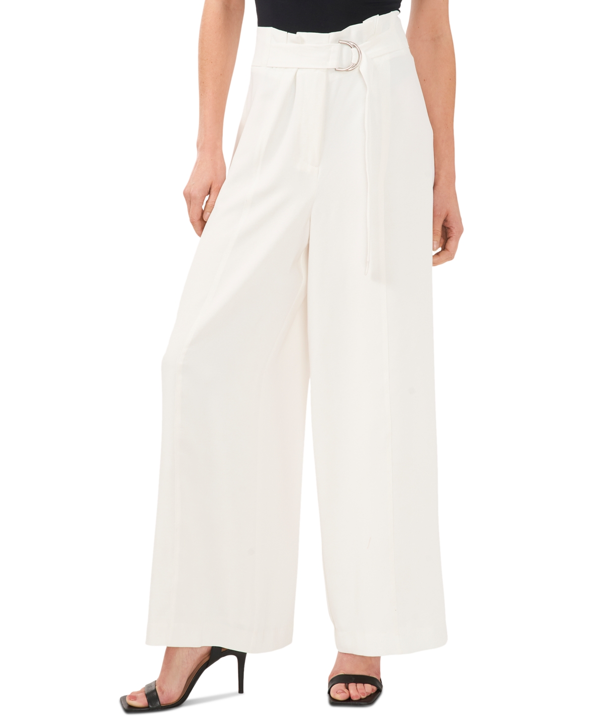 Cece Women's Belted High Rise Wide Leg Pants In New Ivory