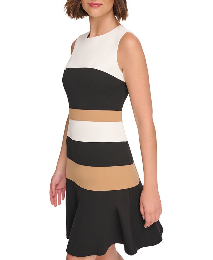 Women's Colorblocked Scuba Crepe Sleeveless Dress