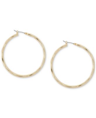Lucky Brand - Gold-Tone Medium Hammered Hoop Earrings