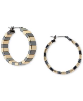 Lucky Brand - Two-Tone Medium Chunky Bar Hoop Earrings