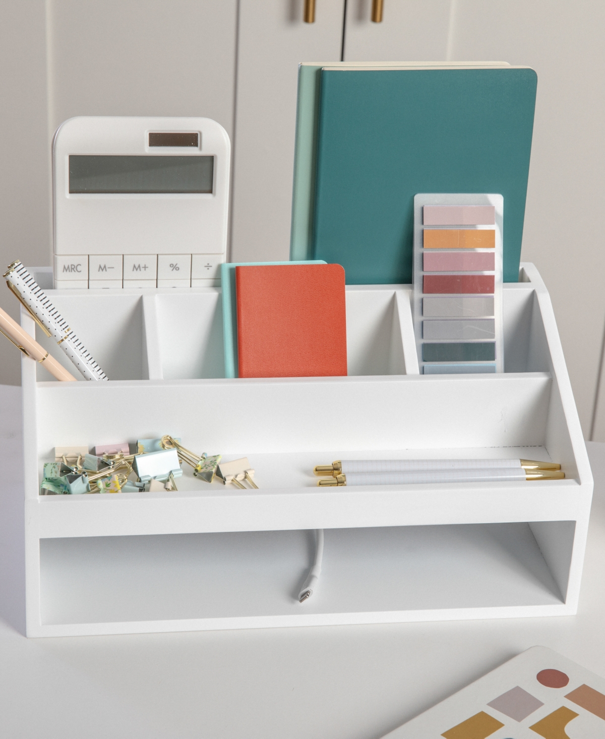 Shop Martha Stewart Weston Wooden Desktop Organizer With Open Lower Storage Compartment, Engineered Wood Multipurpose St In White