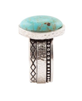 Hammered Genuine Turquoise and Sterling Silver Abstract Ring