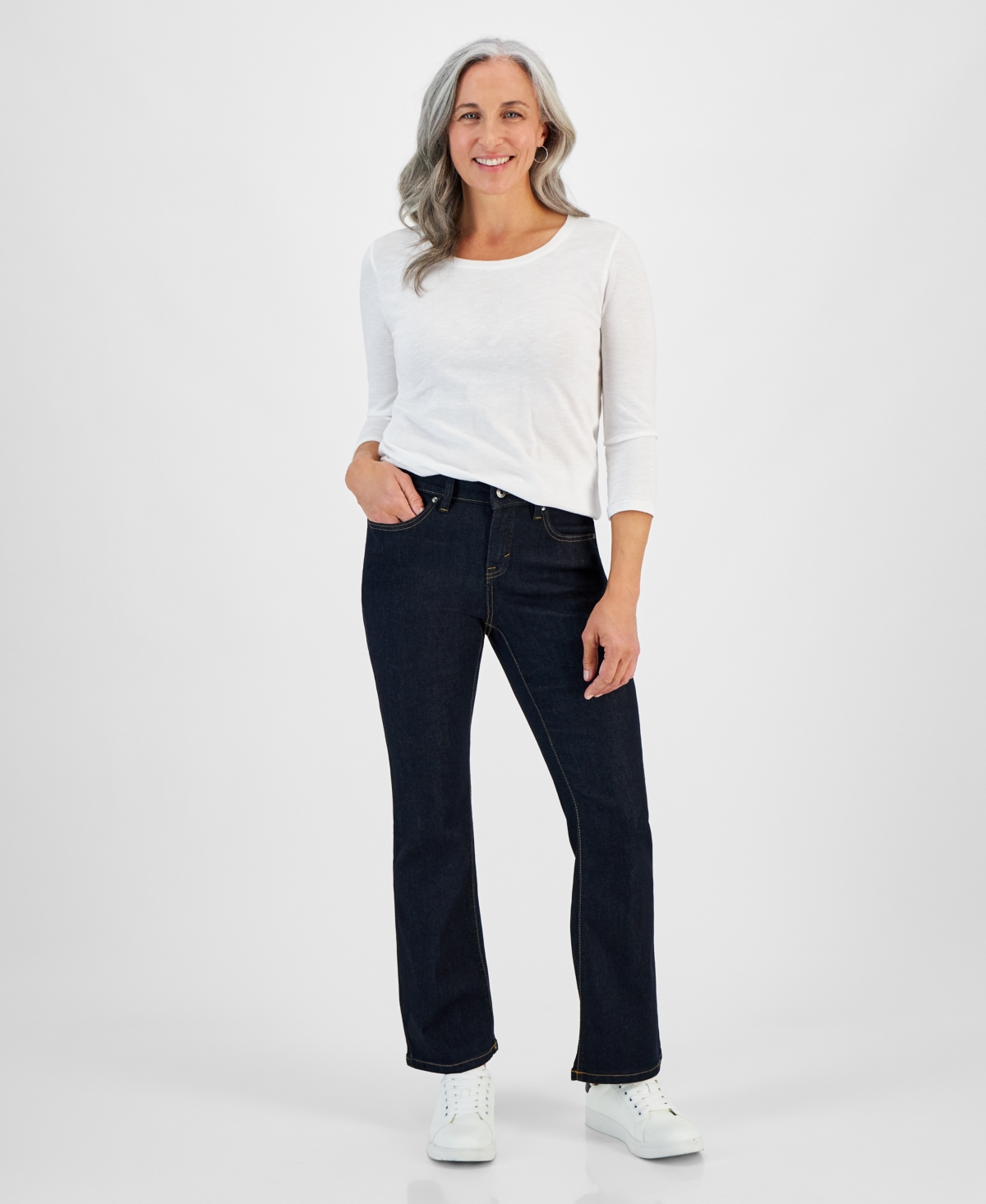 Style & Co Petite Mid-rise Curvy Bootcut Jeans, Created For Macy's In Indigo Rinse