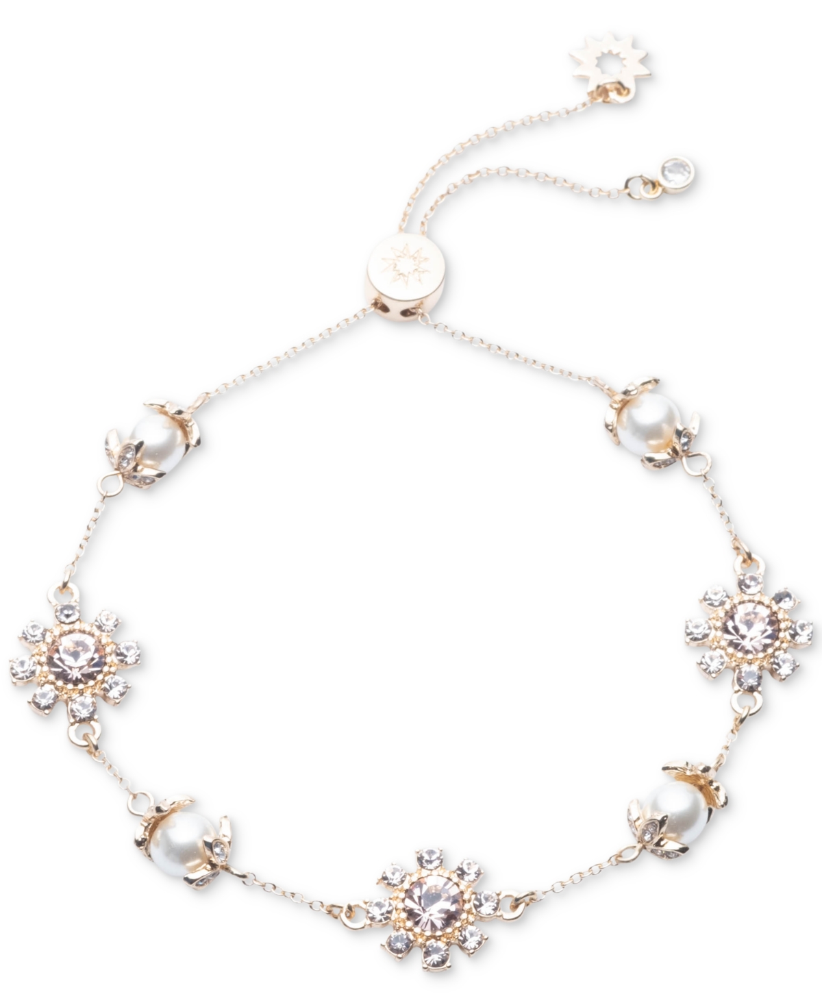 Marchesa Gold-tone Crystal & Imitation Pearl Slider Bracelet In Cameo Pink