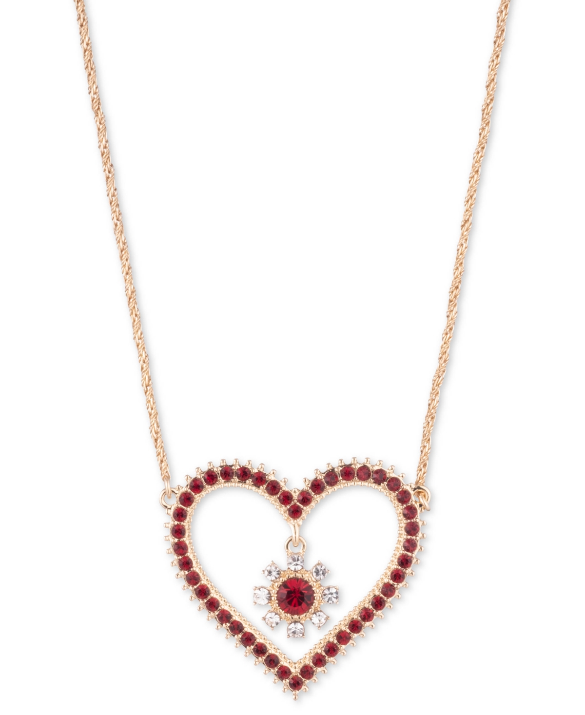 Marchesa Gold-tone Color Crystal Heart Pendant Necklace, 16" + 3" Extender In Red Cherry