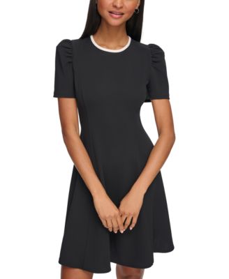 KARL LAGERFELD PARIS - Women's Scuba-Crepe Contrast-Trim A-Line Dress
