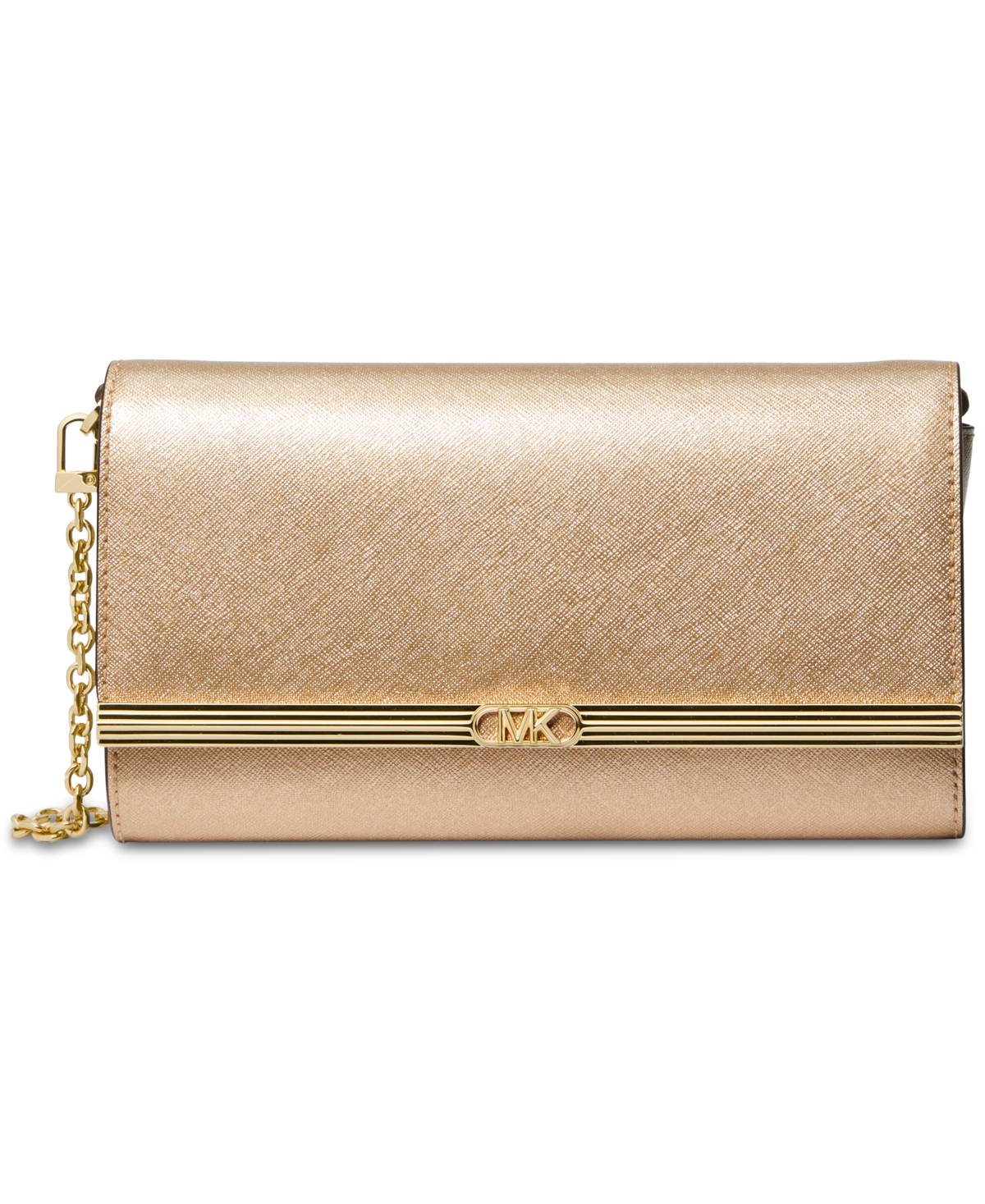 Michael Kors Michael  East West Large Leather Clutch In Pale Gold