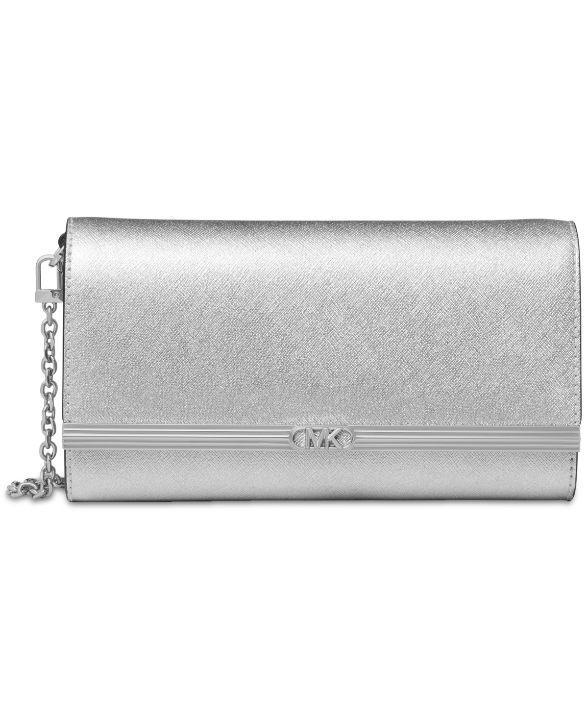 Michael Kors Michael  East West Large Leather Clutch In Silver