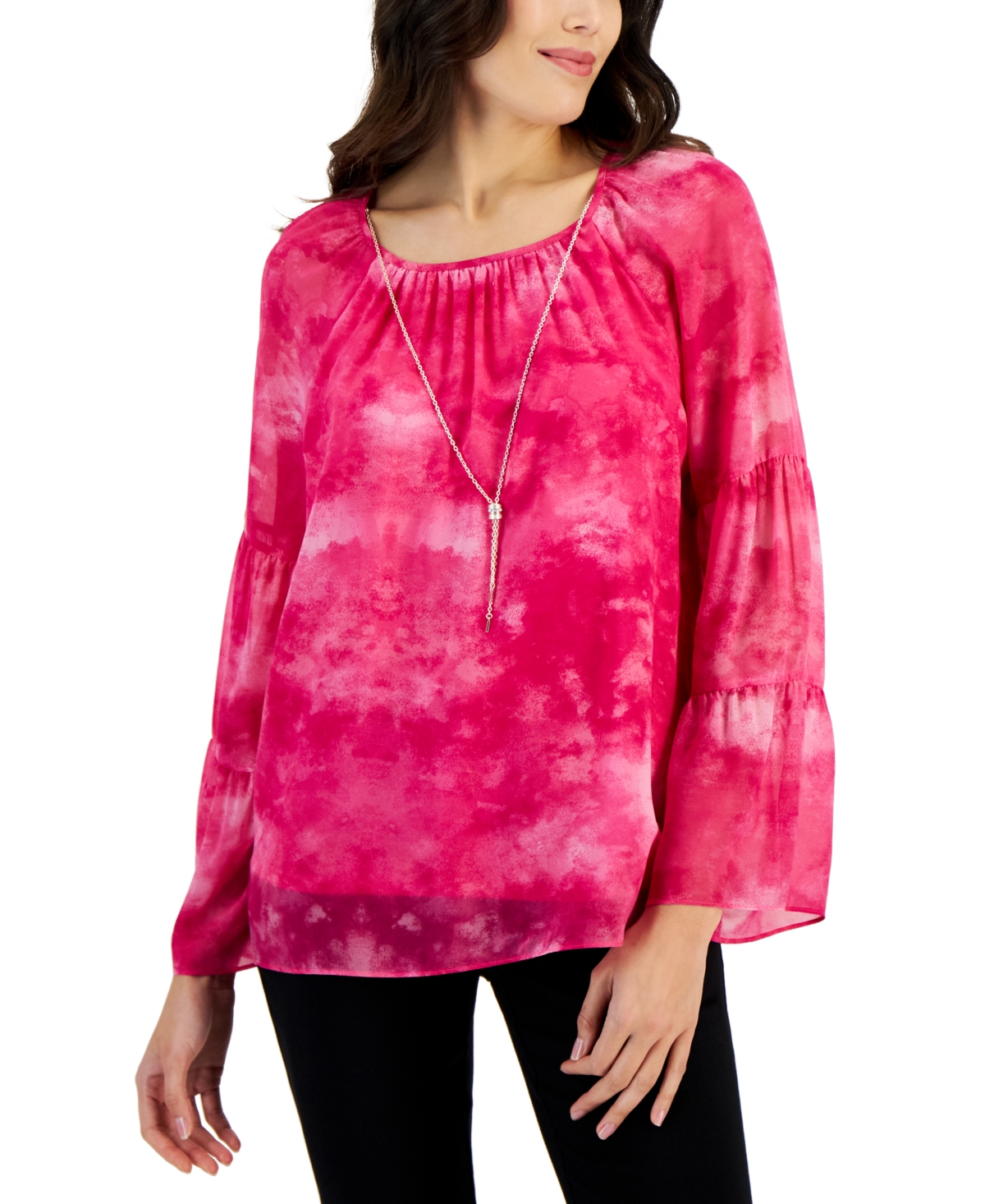 Women's New Year Tie-Dyed Necklace Top, Created for Macy's - Divine Berry Combo