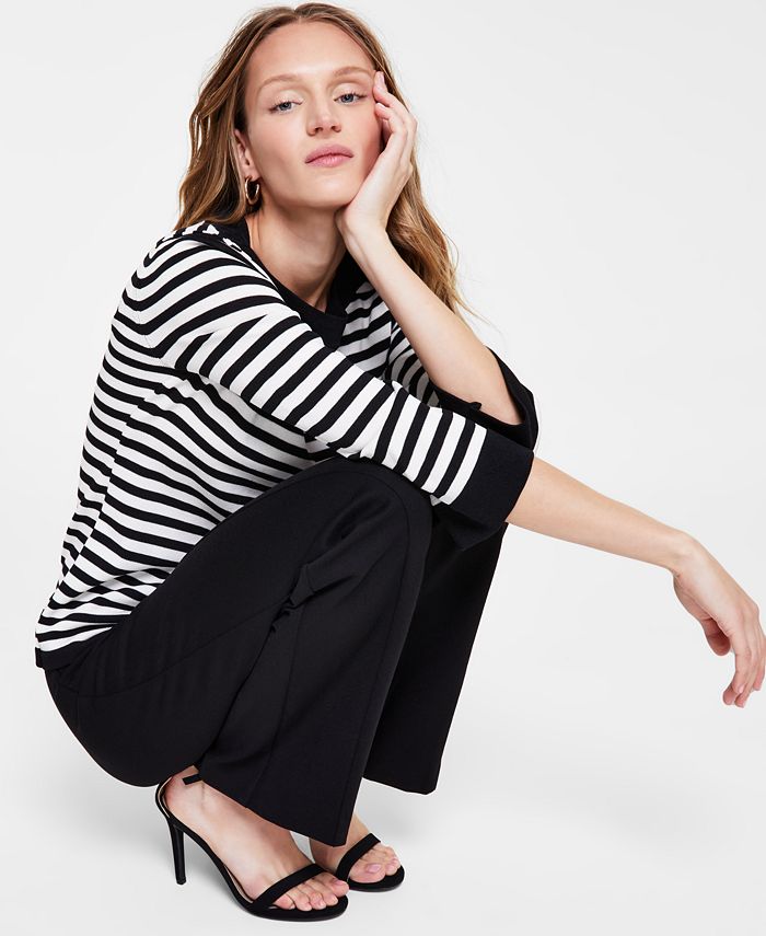 Anne Klein Women's Striped Boat Neck Sweater - Macy's