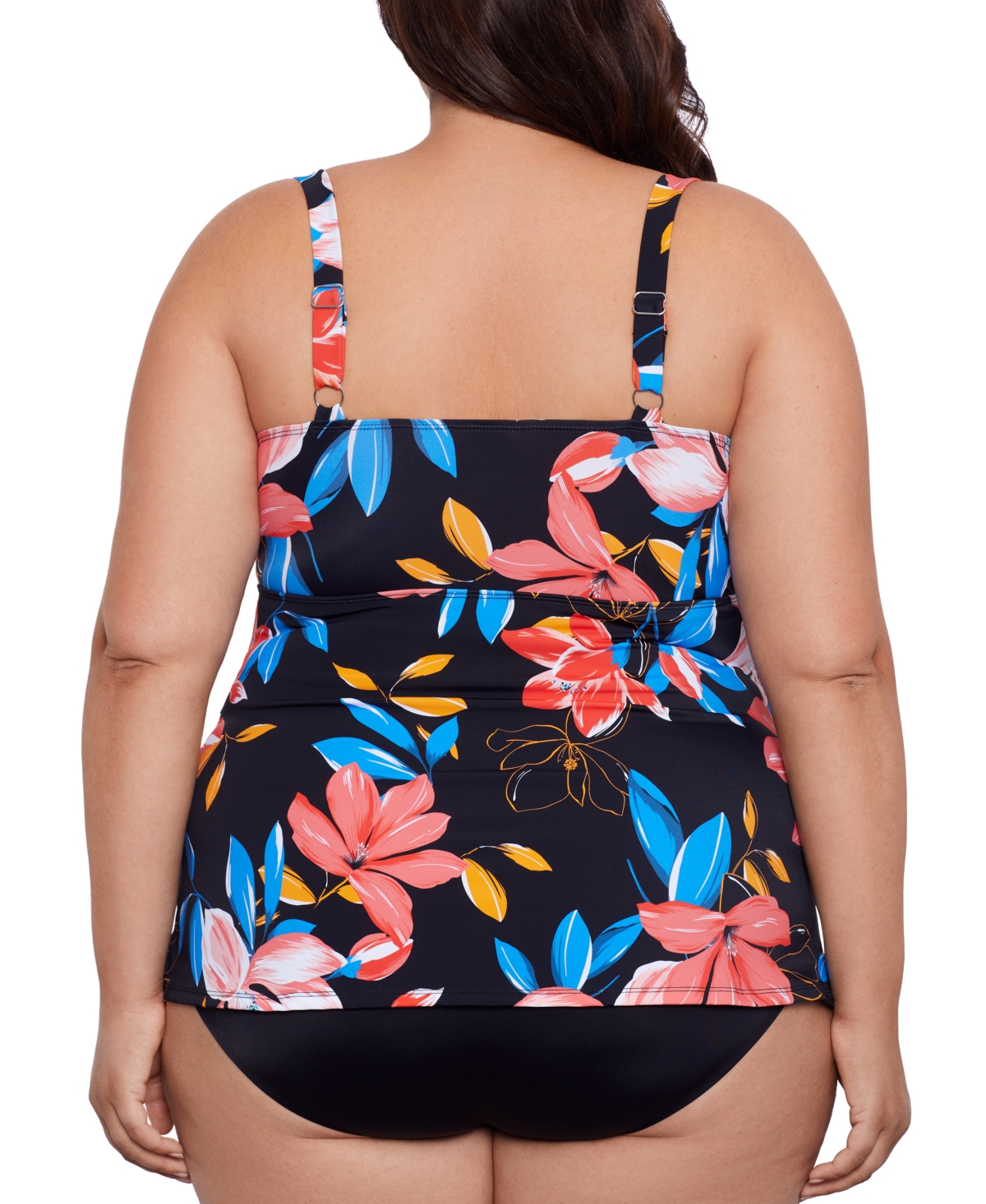 Shop Swim Solutions Plus Size Tiered Floral-print One Piece, Created For Macy's In Floral Park