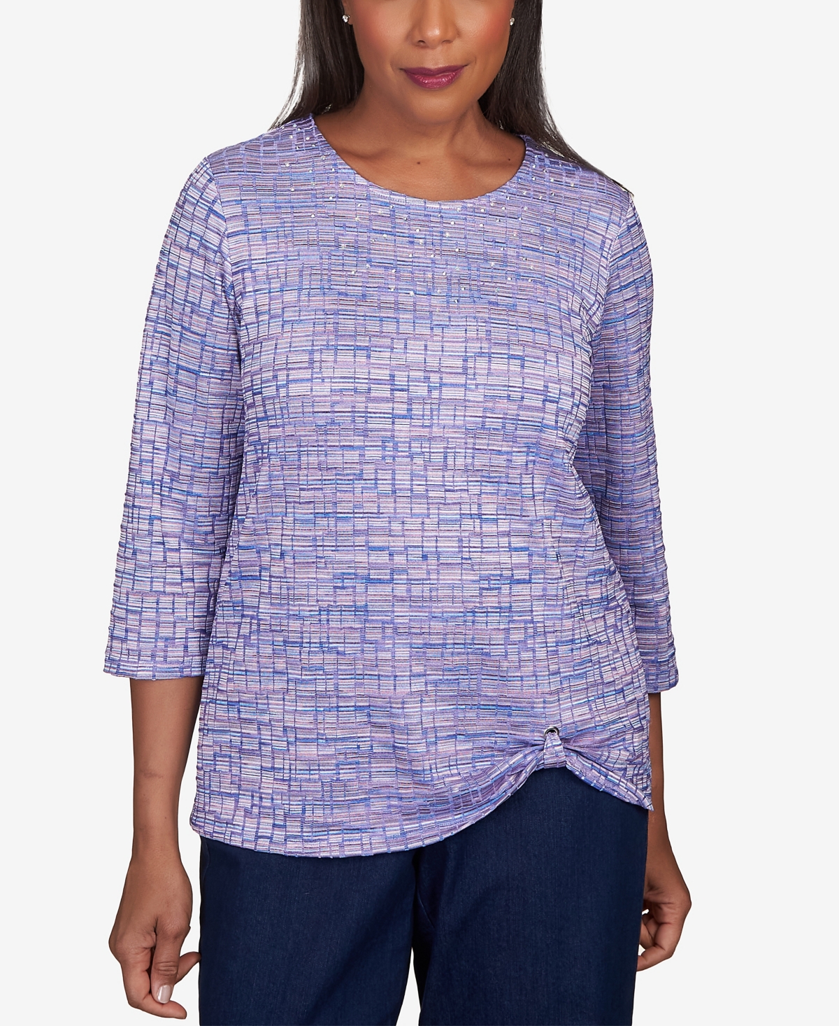 Alfred Dunner Plus Size Fields Iridescent Space Dye Side Grommet Top In Lavender