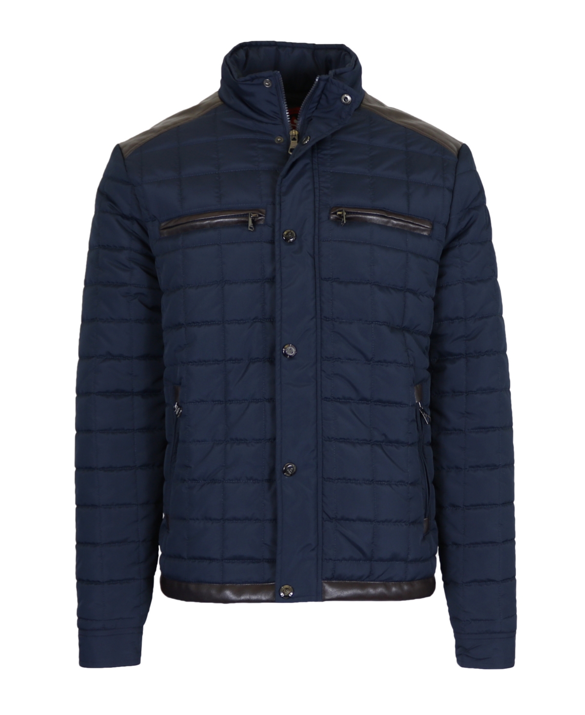 Men's Lightweight Quilted Jacket with Synthetic Trim Design - Navy