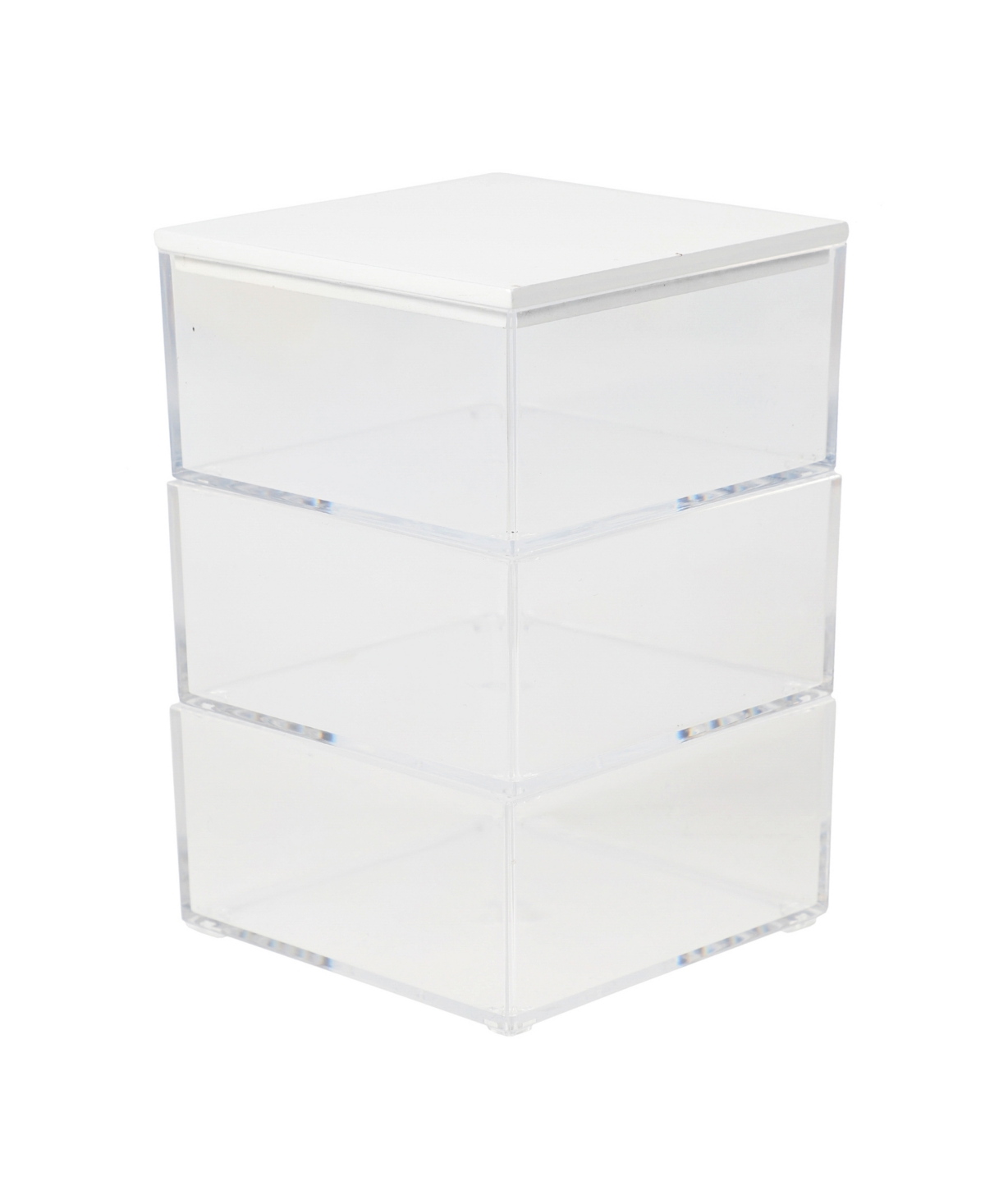 Martha Stewart Brody Plastic Storage Organizer Bins With Engineered Wood Lid For Home Office, Kitchen Or Bathroom, In Clear,white