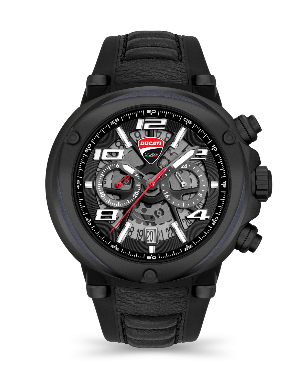 Men's Quartz Black Genuine Leather Silicone Watch 49mm - Black