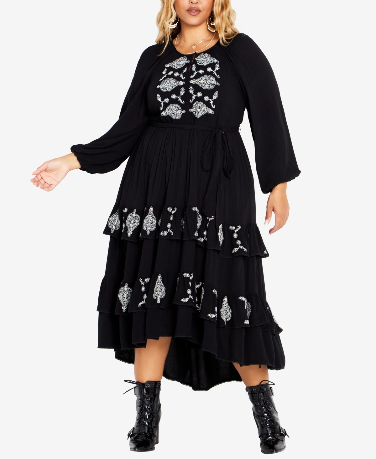 Avenue Plus Size Amahle Embroidered Maxi Dress In Black