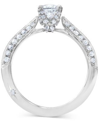 Diamond Knife Edge Milgrain Bead Engagement Ring (7/8 ct. t.w.) in 18k White Gold