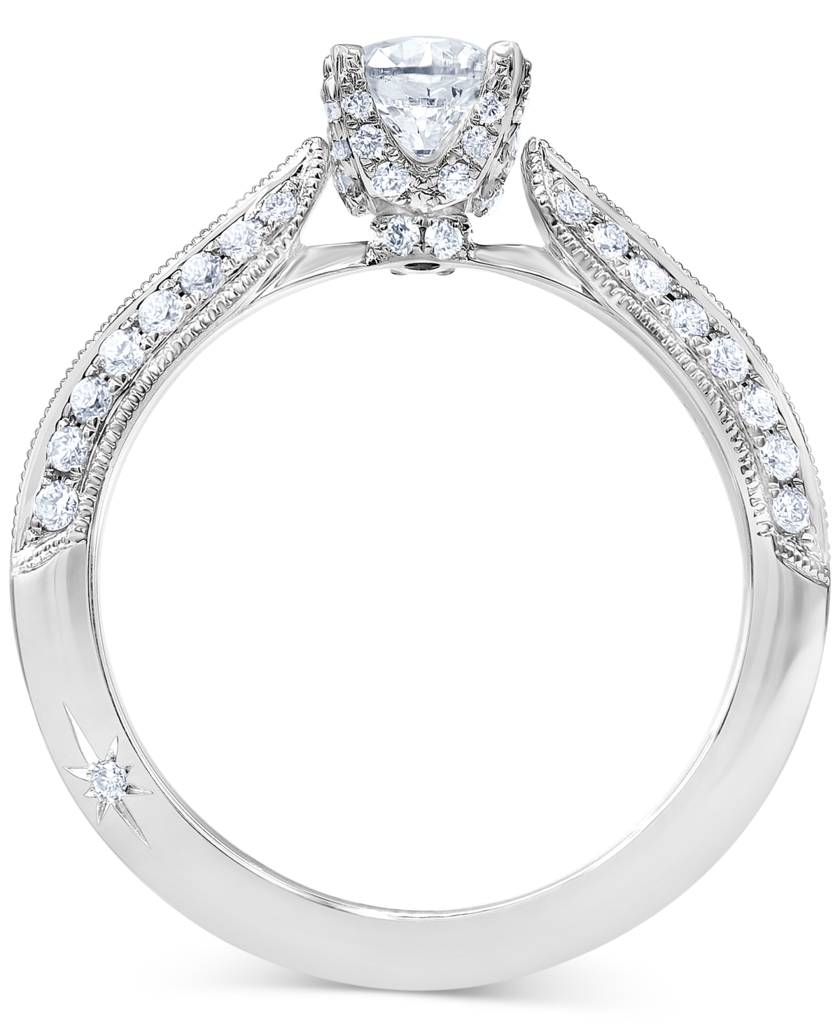 Macy's Diamond Knife Edge Milgrain Bead Engagement Ring (7/8 Ct. T.w.) In 18k White Gold In White Gold