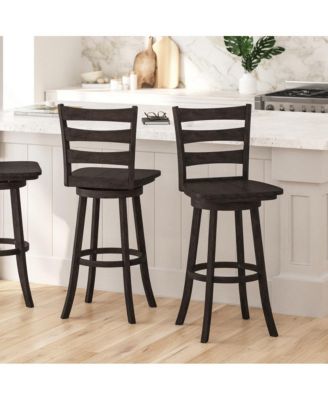 Therus Commercial Grade Classic Wooden Ladderback Swivel Stool With Solid Wood Seat And Footrest