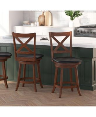 Sora Classic Wooden Crossback Swivel Counter Height Pub Stool With Upholstered Padded Seat And Integrated Footrest