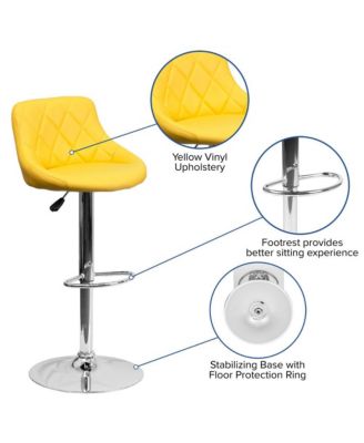 Bucket Seat Adjustable Height Barstool With Diamond Pattern Back