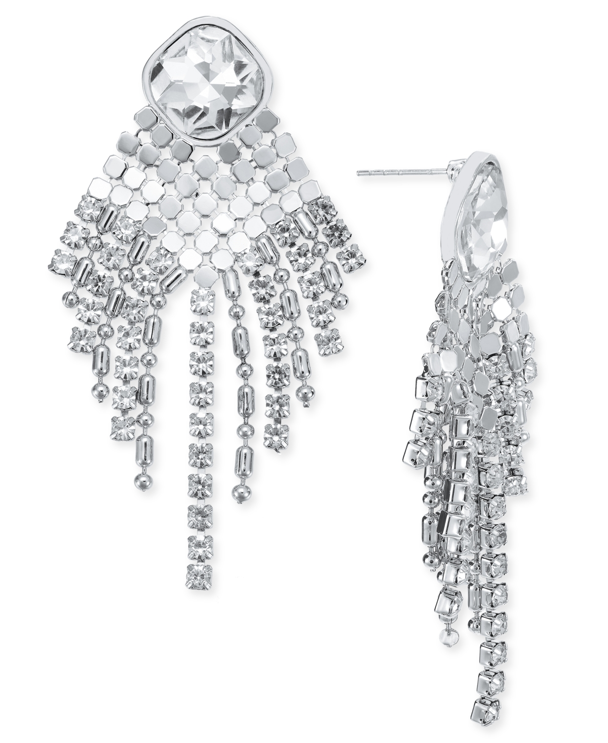 Inc International Concepts Crystal & Bead Statement Earrings, Created For Macy's In Silver