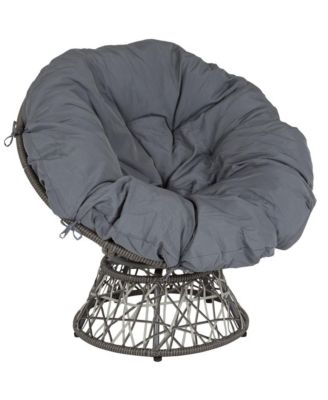 Papasan Style Woven Wicker Swivel Patio Chair With Removable All-Weather Cushion