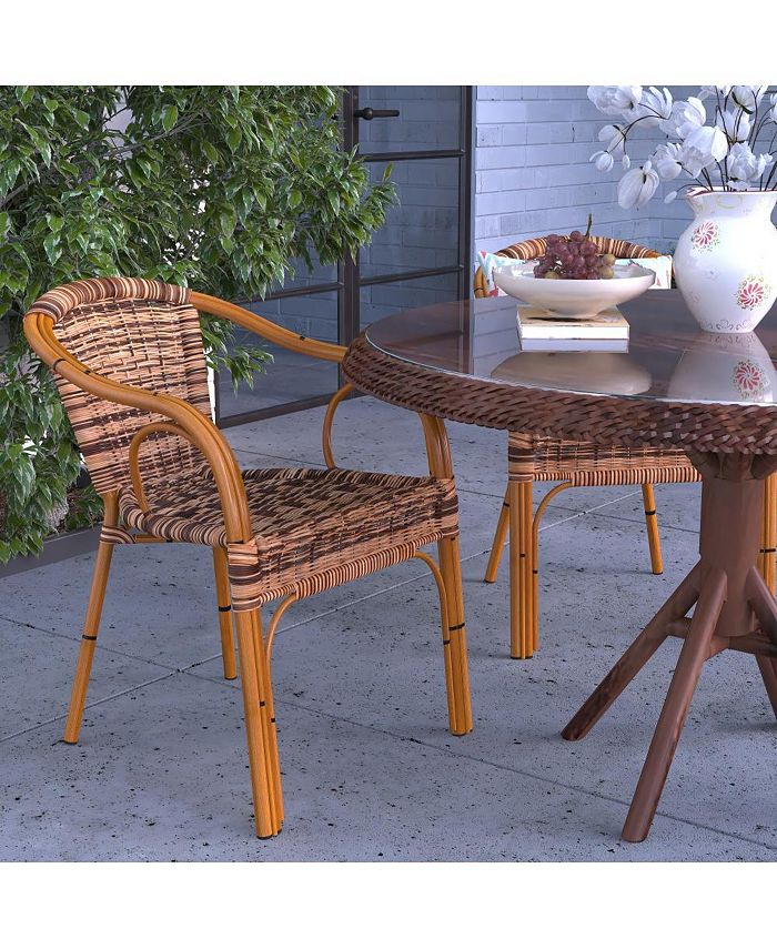 MERRICK LANE Esna Series Stacking Rattan Patio Chair With Bamboo Look
